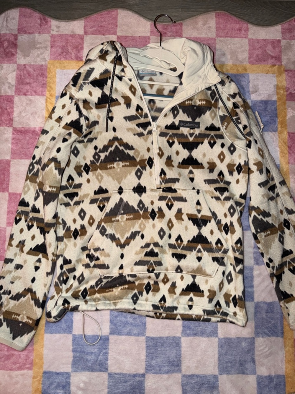Columbia Women's Cream, Brown & Black Geo-Print Half-Zip fleece Hoodie